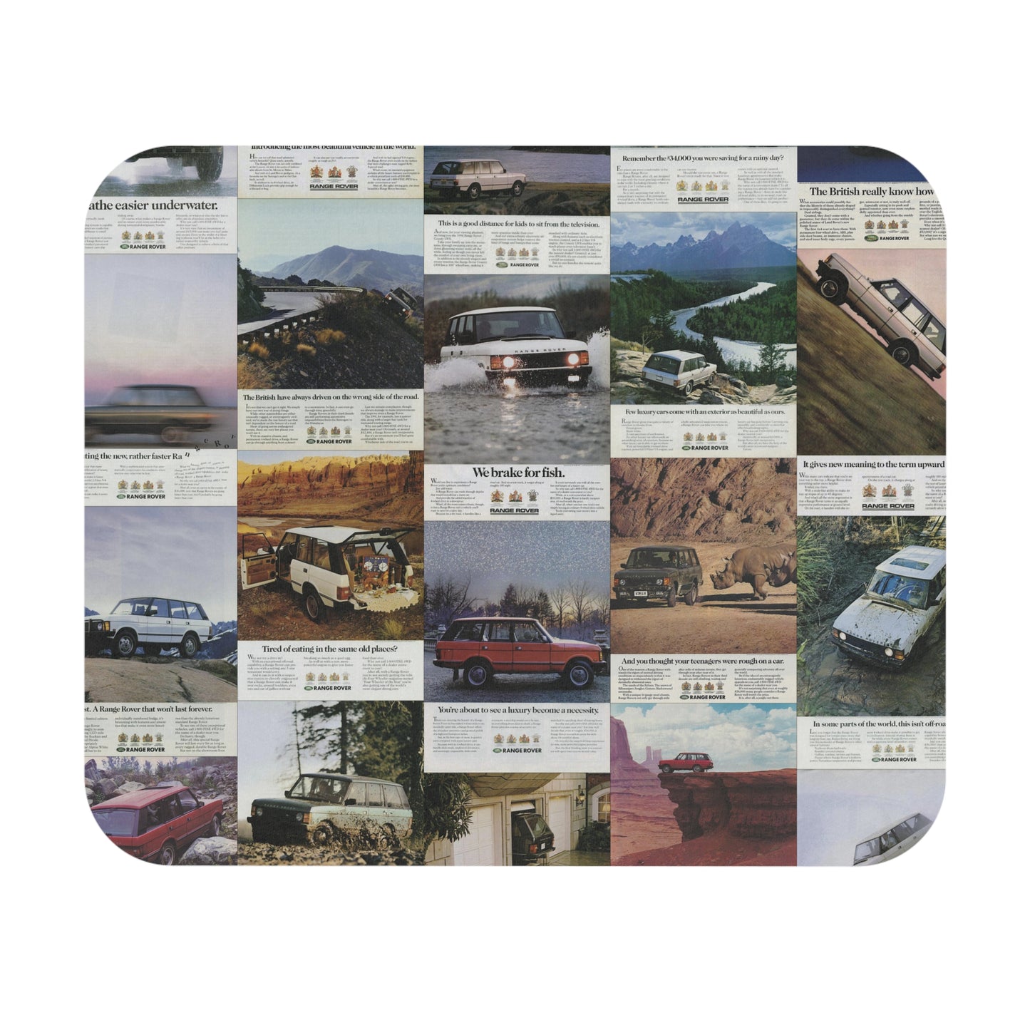 MOUSE PAD: Range Rover Classic Advertisements from the 80's and 90's for Range Rover Fans and car lovers