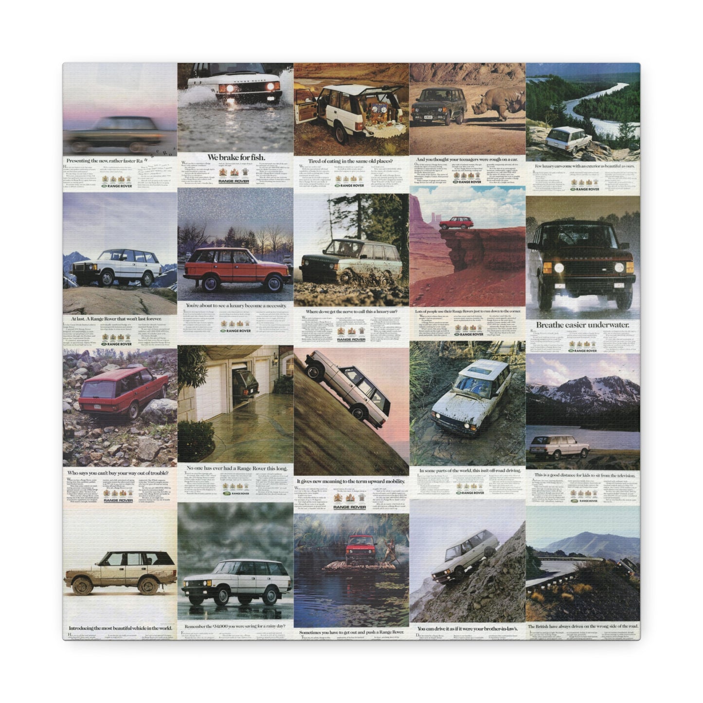 Range Rover Advertisements Canvas Print, classic range rover images, classic range rover advertisments from 80's and 90's